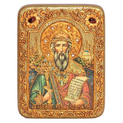 Подарочная икона "Святой князь Владимир" на мореном дубе