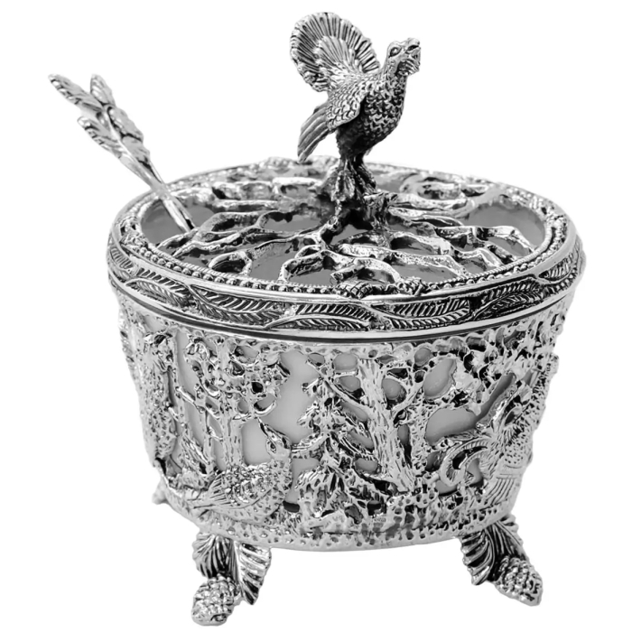 Серебряная солонка "Охотничья-Глухарь" с чернением - артикул: AK01423 | Мосподарок 