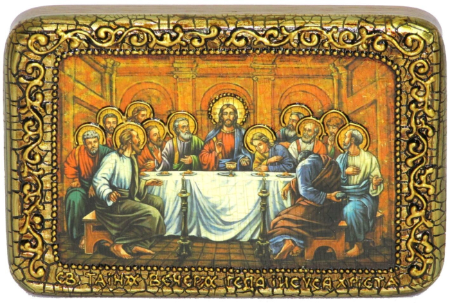 Настольная икона "Тайная вечерия" на мореном дубе