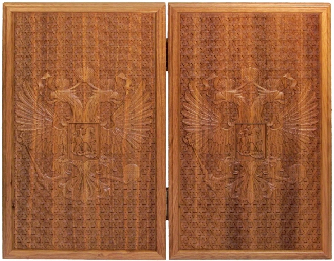 Резные двусторонние нарды из массива мореного дуба "Россия"