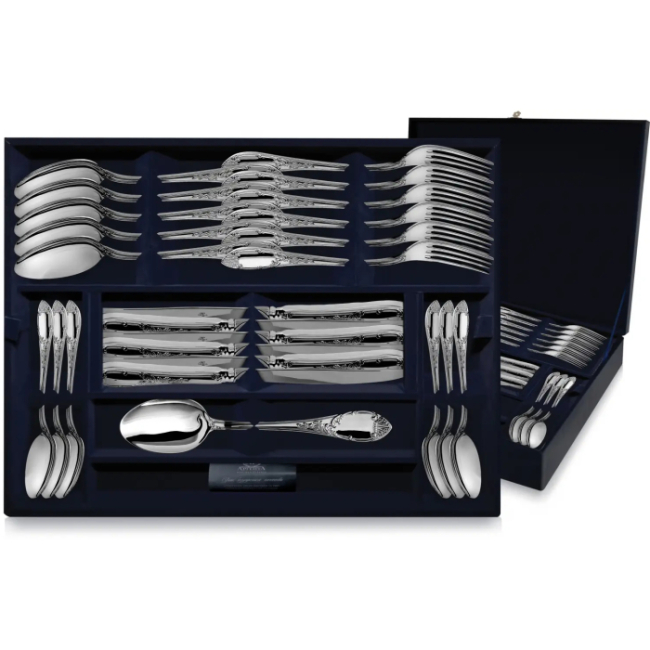 Серебряный столовый набор "Престиж": вилка, ложка, нож, чайная ложка, на 6 персон Серебряный столовый набор "Престиж": вилка, ложка, нож, чайная ложка, на 6 персон