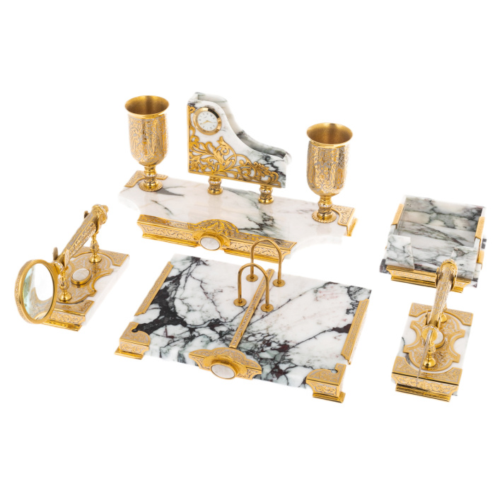 Набор настольный из белой яшмы "Имперский" Златоуст - артикул: 301362 | Мосподарок 