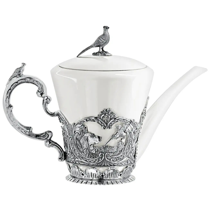 Серебряный чайный набор "Королевская охота": ложка, чашка, чайник - артикул: AK01599 - стоимость: 331 600 руб. Серебряный чайный набор "Королевская охота": ложка, чашка, чайник - артикул: AK01599 | Мосподарок