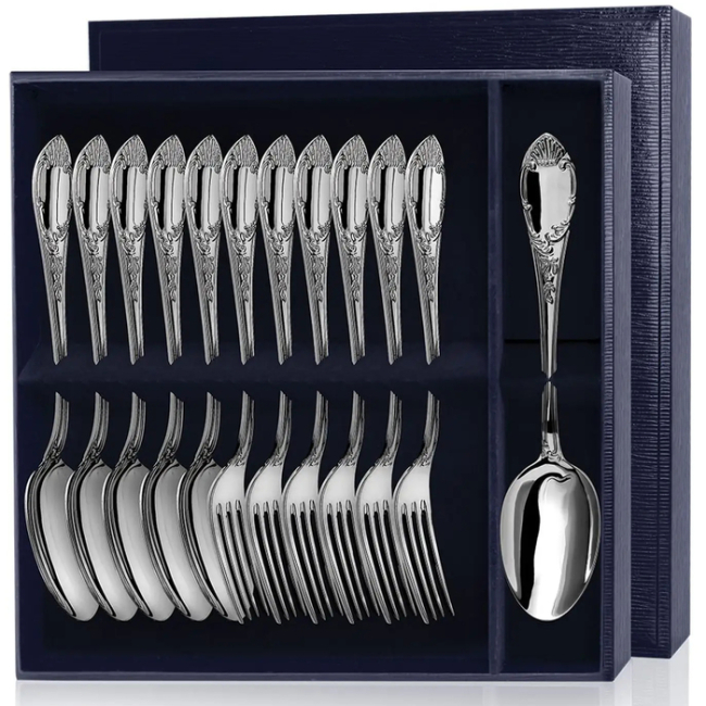 Набор столовый серебряный  "Престиж"с чернением, на 6 персон, в футляре Набор столовый серебряный  "Престиж"с чернением, на 6 персон, в футляре