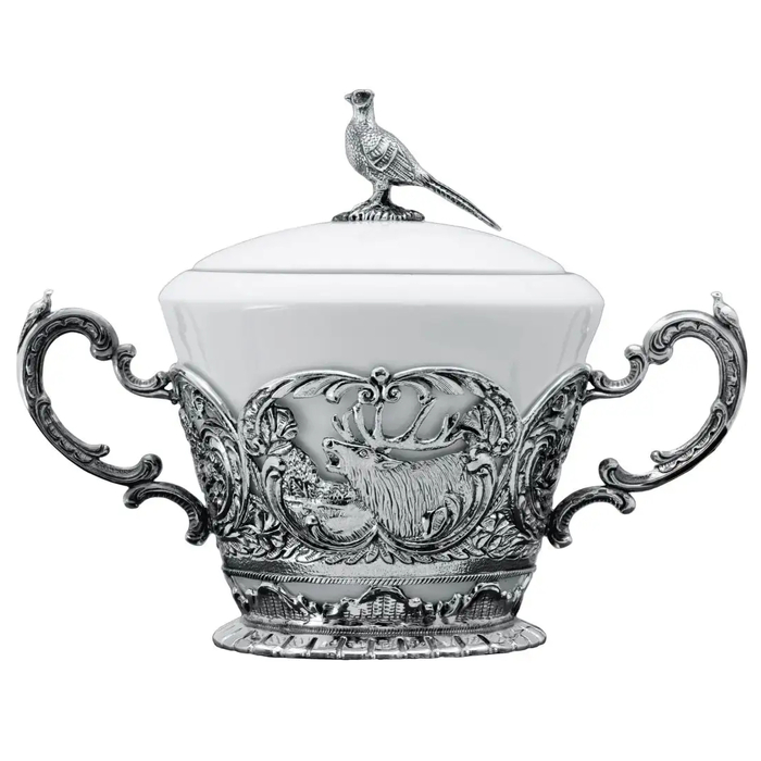Набор серебряный "Королевская охота": ложка, чашка, чайник, сахарница - артикул: AK01781 | Мосподарок 