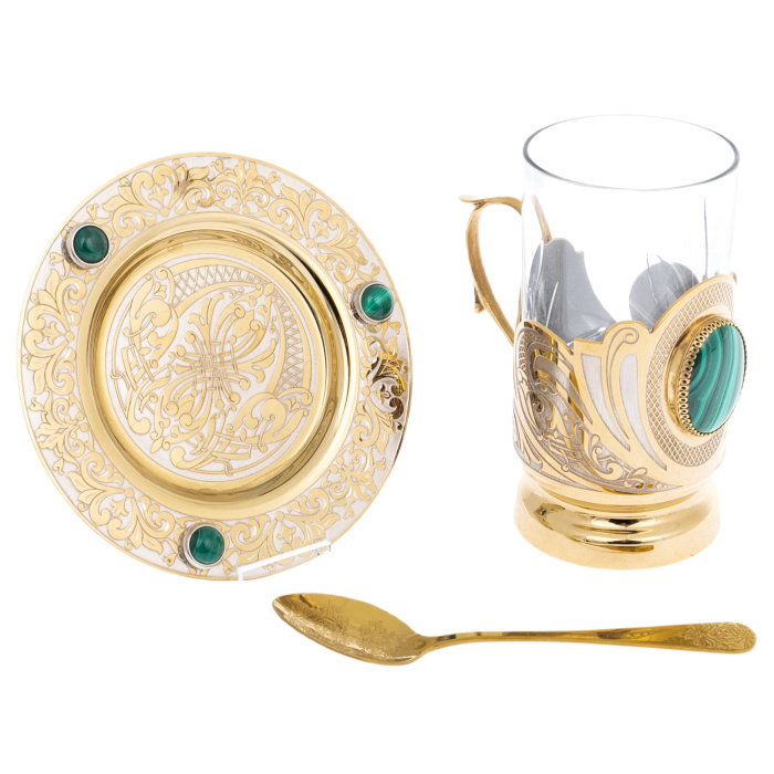 Подстаканник "Украшенный" с малахитом, Златоуст - артикул: 301134 | Мосподарок 