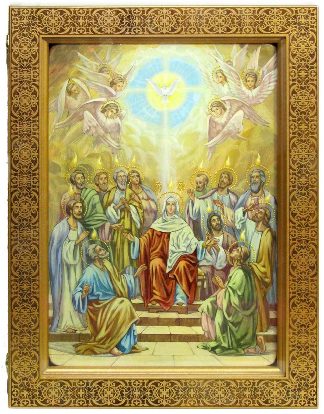 Живописная икона "Сошествие Святого Духа" на кипарисе в березовом киоте - купить в Москве | Мосподарок 