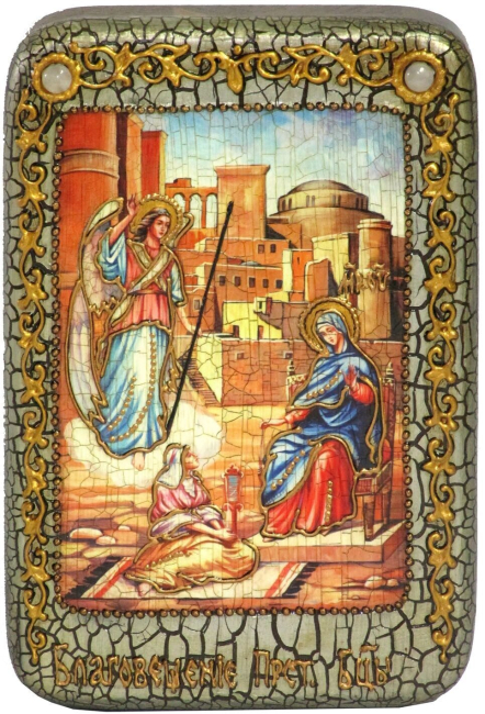 Настольная икона "Благовещение Пресвятой Богородицы" на мореном дубе