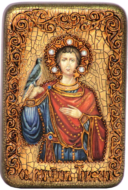 Настольная икона "Святой мученик Трифон" на мореном дубе