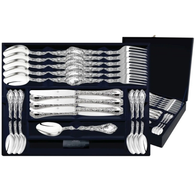 Посеребренный столовый набор "Виноградная лоза": вилка, ложка, нож, чайная ложка, на 12 персон, 48 предметов Посеребренный столовый набор "Виноградная лоза": вилка, ложка, нож, чайная ложка, на 12 персон, 48 предметов