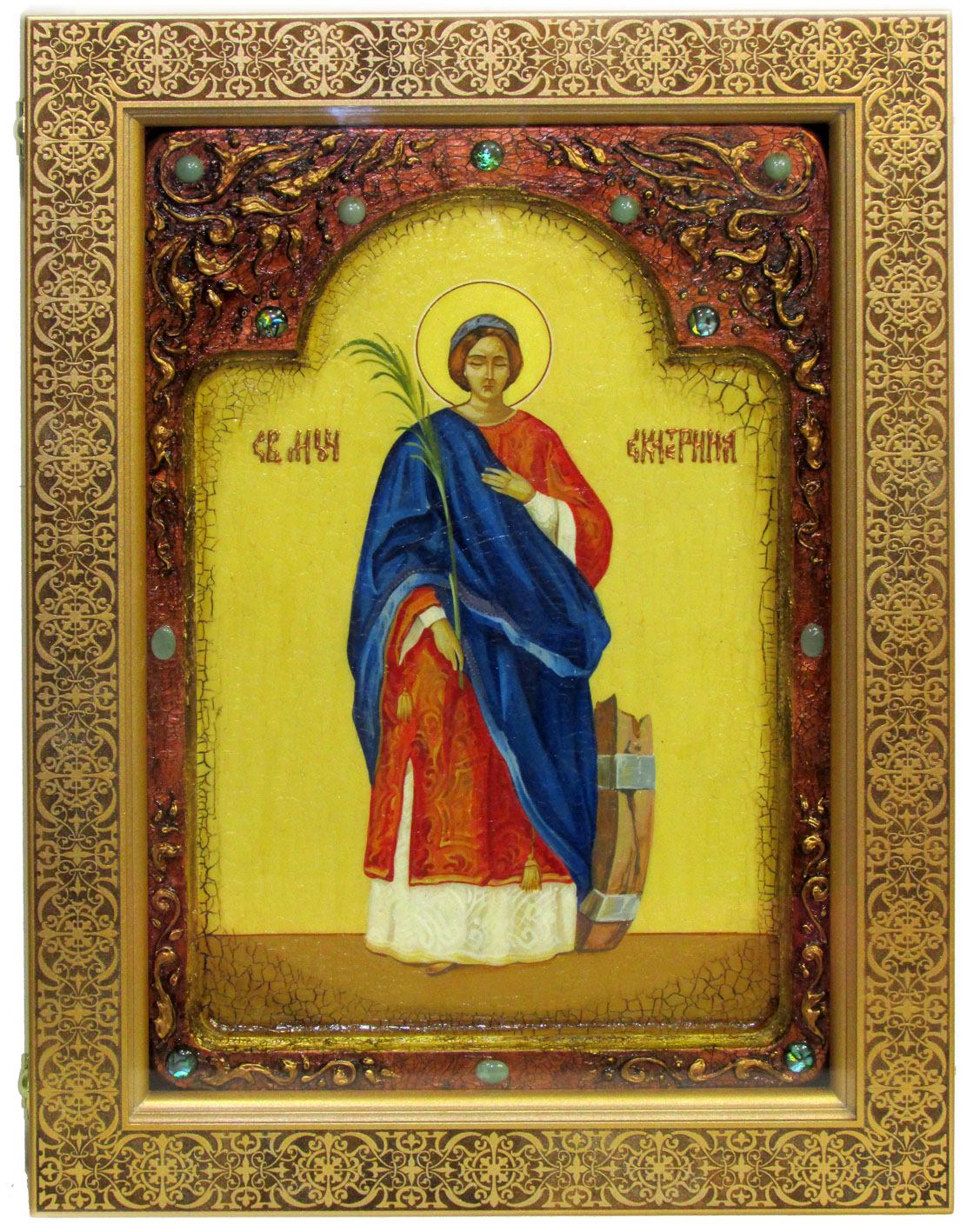 Живописная икона "Святая великомученица Екатерина" на кипарисе в березовом киоте - купить в Москве | Мосподарок 