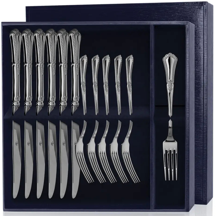 Серебряный десертный набор "Фаворит": вилка и нож, на 6 персон - артикул: AK01196 - стоимость: 169 900 руб. Серебряный десертный набор "Фаворит": вилка и нож, на 6 персон - артикул: AK01196 | Мосподарок