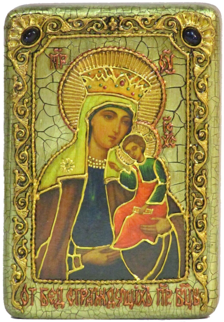 Настольная икона Пресвятой Богородицы От Бед Страждущих (Избавление От Бед Страждущих) на мореном дубе