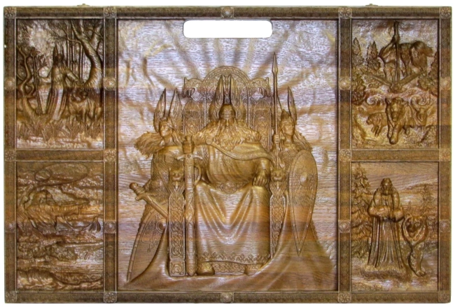 Резные нарды из массива мореного дуба "Славянские"