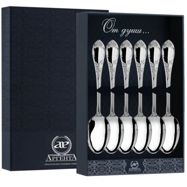 Набор из 6 серебряных чайных ложек "Престиж"