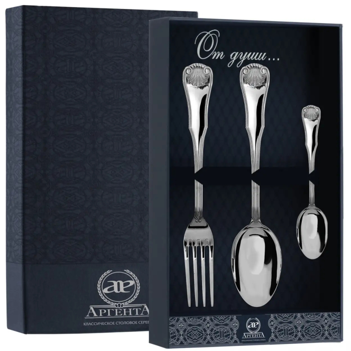 Серебряный столовый набор "Визит": вилка, ложка, чайная ложка, на 1 персону - артикул: AK01250 - стоимость: 53 800 руб. Серебряный столовый набор "Визит": вилка, ложка, чайная ложка, на 1 персону - артикул: AK01250 | Мосподарок