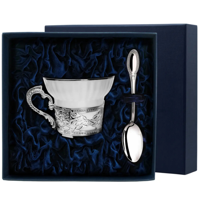 Чайная чашка из серебра "Константин Великий" с ложкой Чайная чашка из серебра "Константин Великий" с ложкой