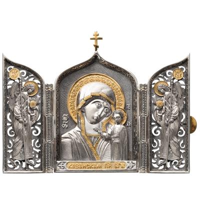 Серебряный складень «Казанская Божья Матерь» (средний)