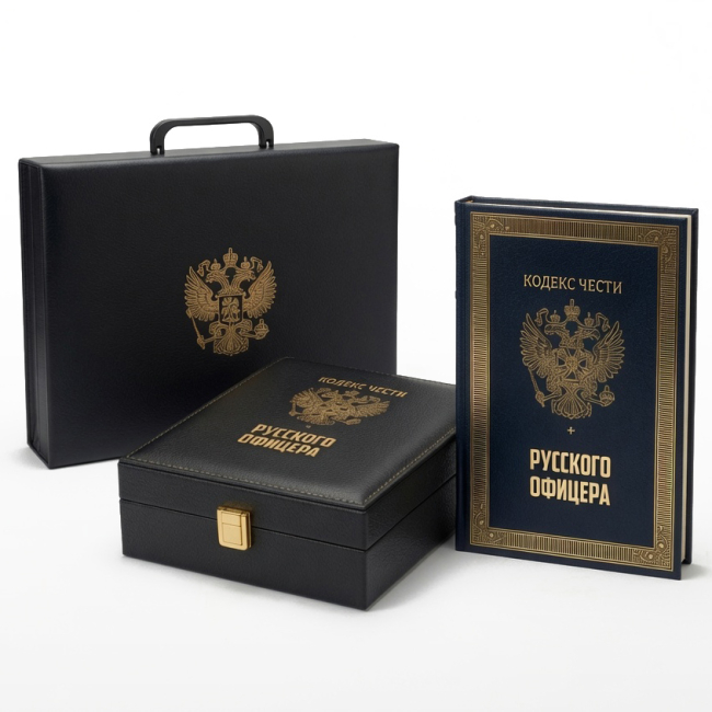 Подарочная книга в кожаном переплете "Кодекс чести русского офицера" с иконой