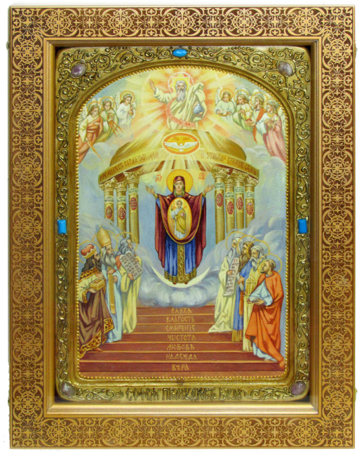 Живописная икона "София - Премудрость Божия (Киевская)" на кипарисе в березовом киоте