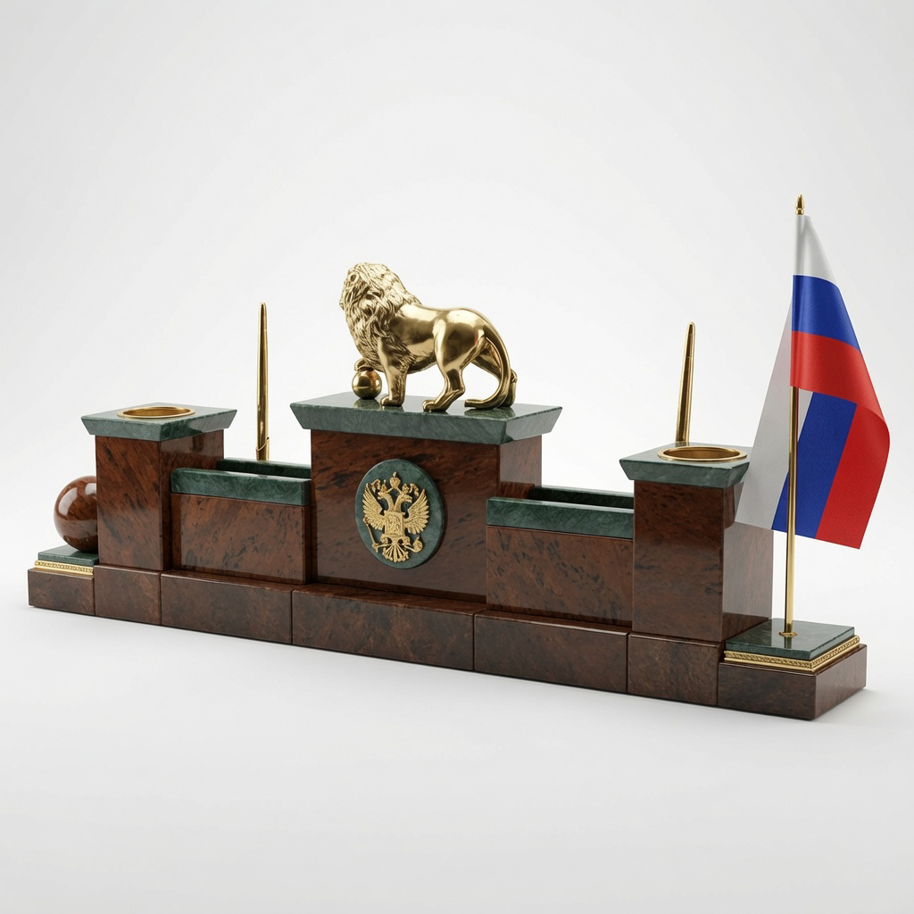Настольный набор из обсидиана и зеленого мрамора "Лев" - артикул: AR1316 | Мосподарок 