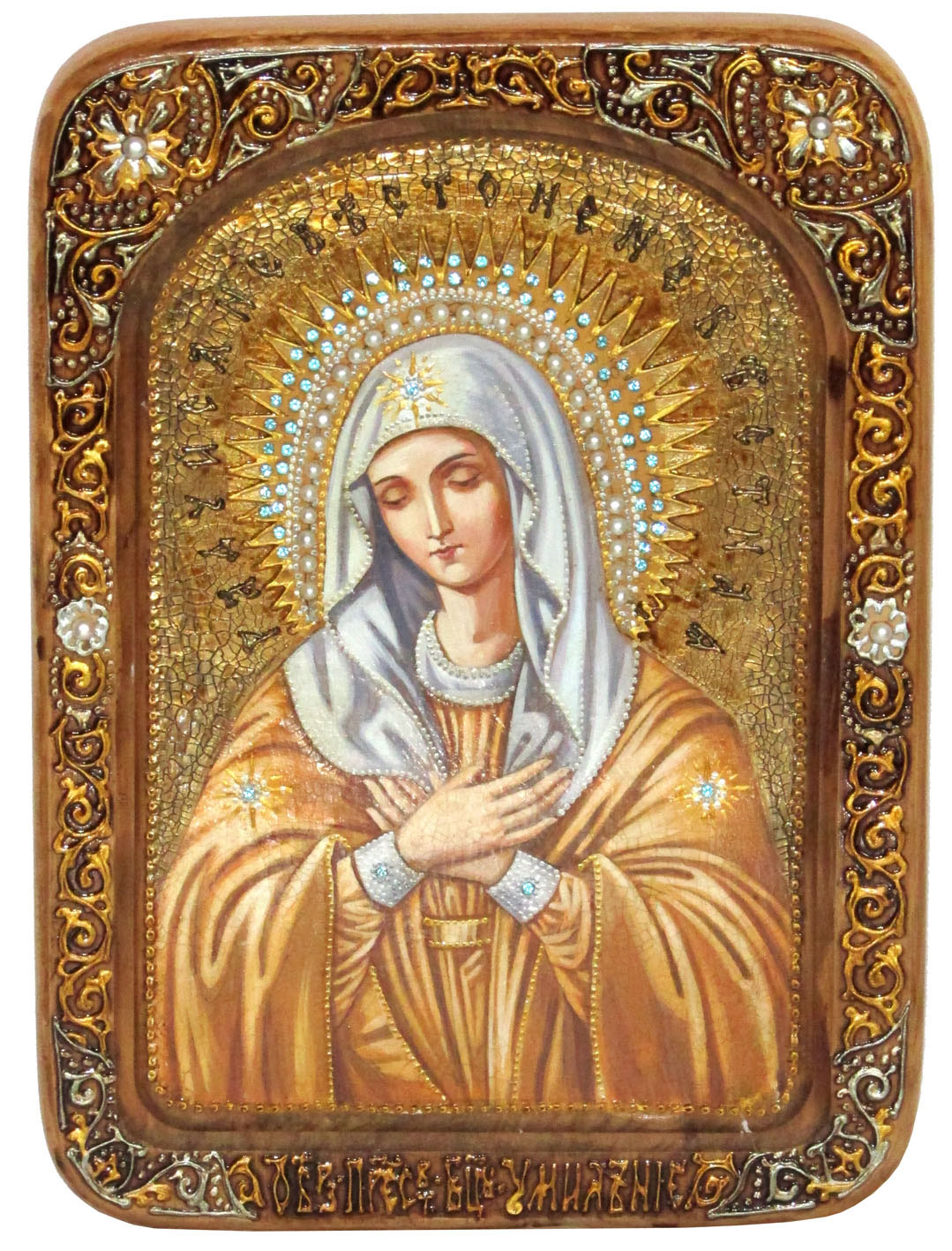 Живописная икона "Божией Матери Умиление Серафимо-Дивеевская" на кипарисе - купить в Москве | Мосподарок 