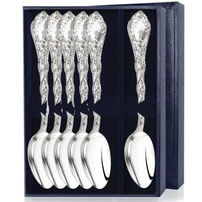 Набор столовых ложек серебряный "Виноградная лоза" 6 предметов, на 6 персон,в футляре Набор столовых ложек серебряный "Виноградная лоза" 6 предметов, на 6 персон,в футляре