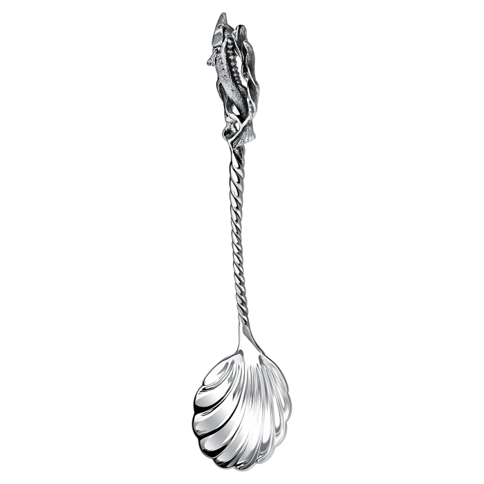 Серебряная икорница "Осетр" с ложкой - артикул: AK01522 | Мосподарок 