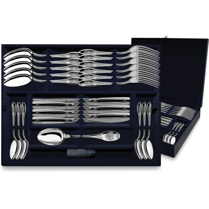 Серебряный столовый набор "Единство": вилка, ложка, нож, чайная ложка, на 6 персон - артикул: AK01200 - стоимость: 418 100 руб. Серебряный столовый набор "Единство": вилка, ложка, нож, чайная ложка, на 6 персон - артикул: AK01200 | Мосподарок