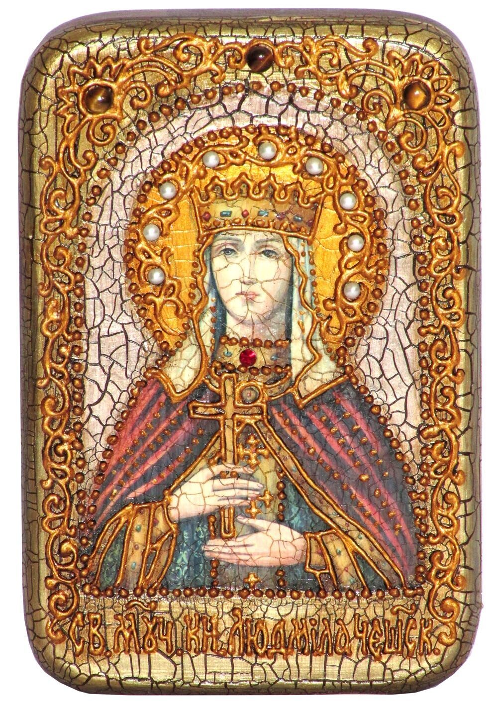 Настольная икона "Святая Мученица Людмила Чешская" на мореном дубе - купить в Москве | Мосподарок 