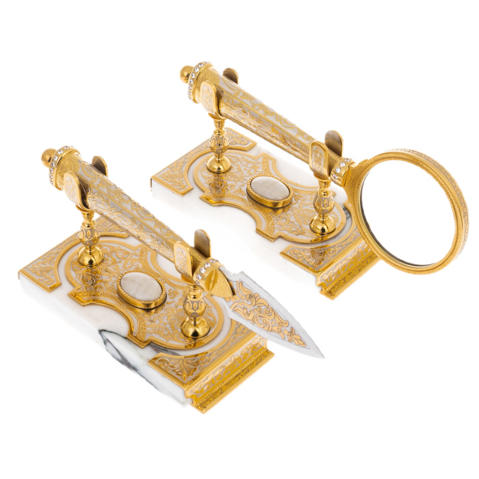 Набор настольный из белой яшмы "Имперский" Златоуст - артикул: 301362 | Мосподарок 