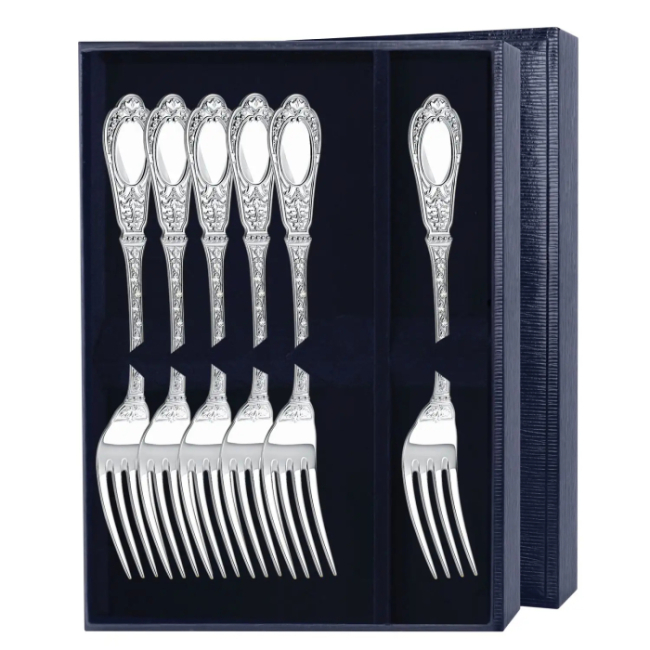 Набор серебряных десертных вилок "Фамильный" на 6 персон Набор серебряных десертных вилок "Фамильный" на 6 персон