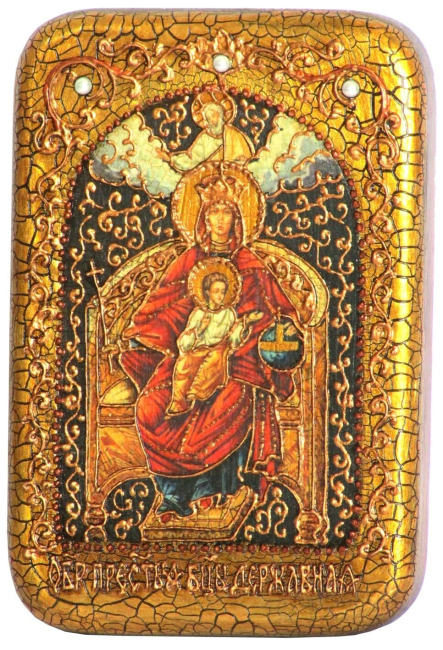 Настольная икона "Образ Божией Матери " Державная" на мореном дубе