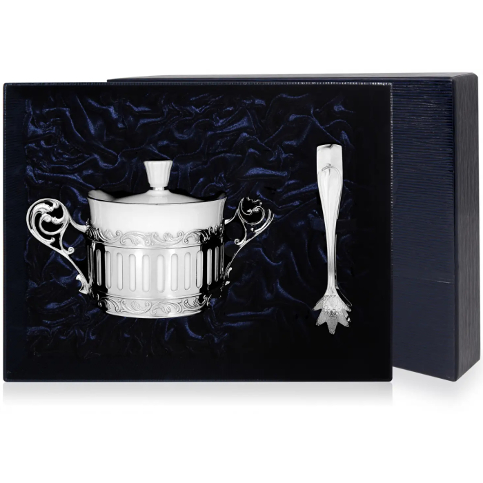Серебряная сахарница "Богема" с щипцами для сахара - артикул: AK01265 - стоимость: 48 400 руб. Серебряная сахарница "Богема" с щипцами для сахара - артикул: AK01265 | Мосподарок