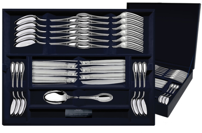 Серебряный столовый набор "Император": вилка, ложка, нож, чайная ложка Серебряный столовый набор "Император": вилка, ложка, нож, чайная ложка