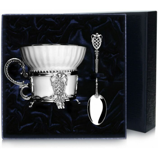 Серебряный чайный набор  "Меценат": ложка, чашка Серебряный чайный набор  "Меценат": ложка, чашка