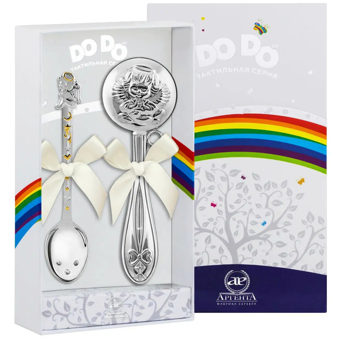 Набор серебряный для малышей DODO "Ангел": ложка с позолотой и погремушка, на 1 персону - артикул: AK01745 | Мосподарок 