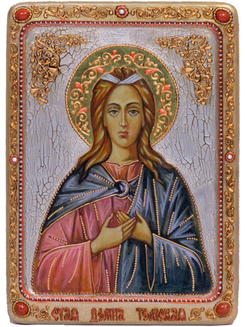 Живописная икона "Блаженная Домна Томская" на кипарисе