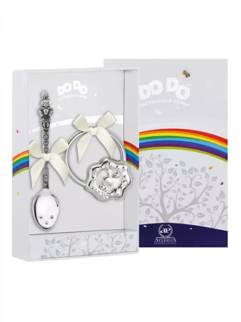 Серебряный набор для малышей DODO "Зайка": ложка и погремушка, на 1 персону Серебряный набор для малышей DODO "Зайка": ложка и погремушка, на 1 персону