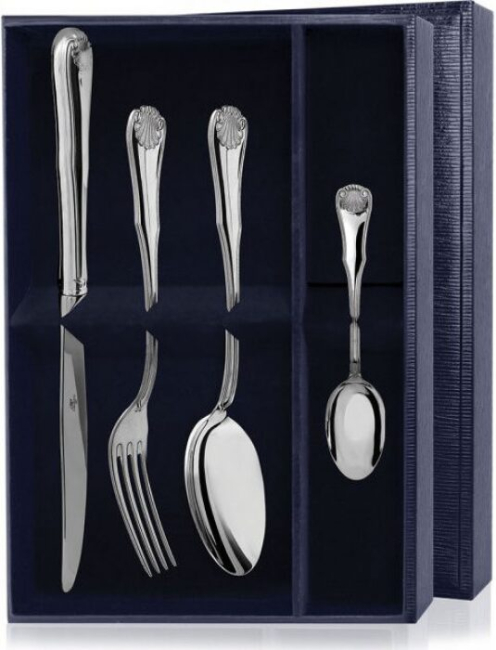Набор из 4 столовых серебряных приборов "Визит": вилка, ложка, нож, чайная ложка., на 1 персону