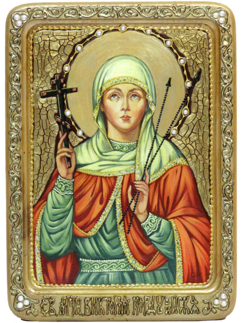 Живописная икона "Святая мученица Виктория Кордувийская" на кипарисе