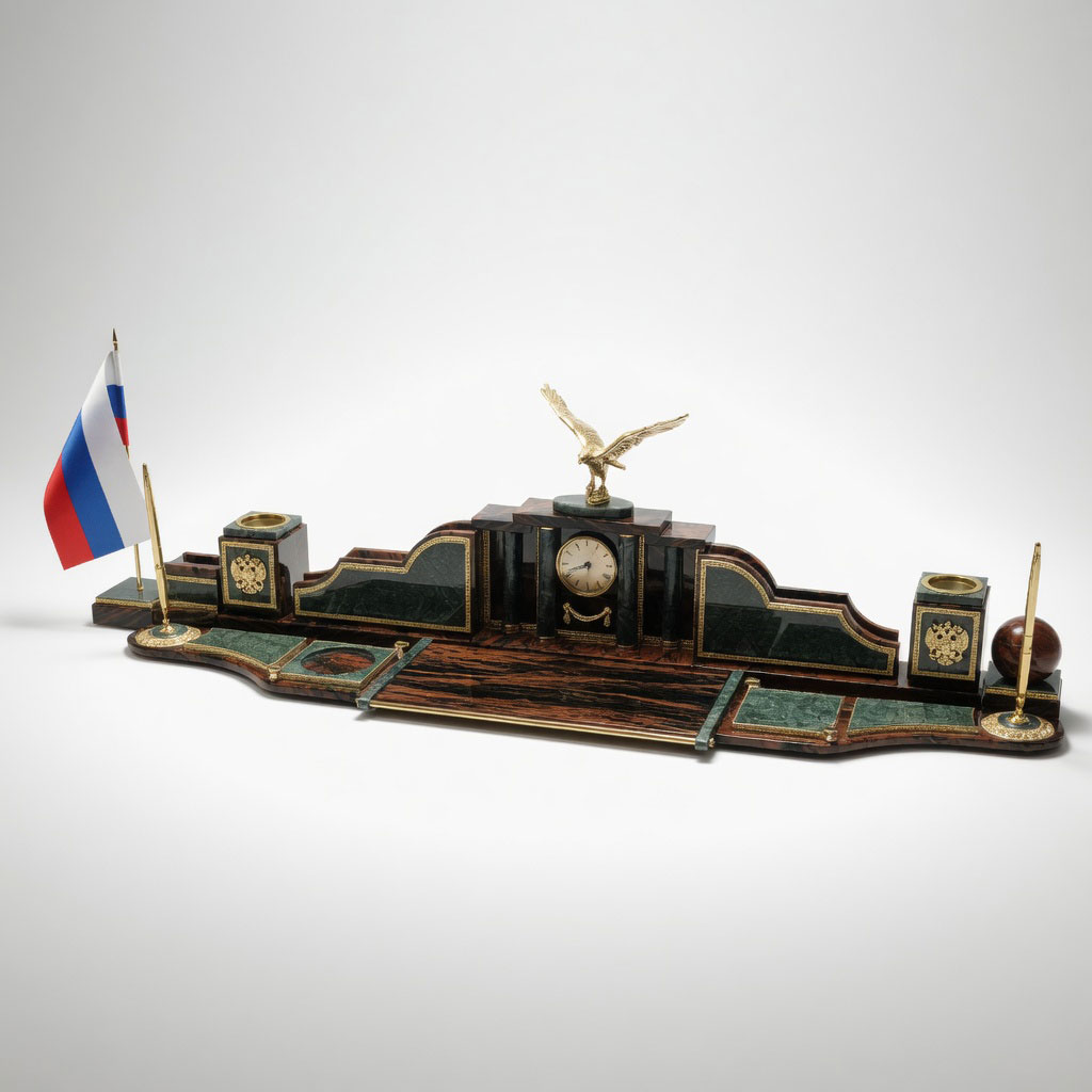 Настольный набор из обсидиана и мрамора "Орел" - артикул: AR1310 | Мосподарок 