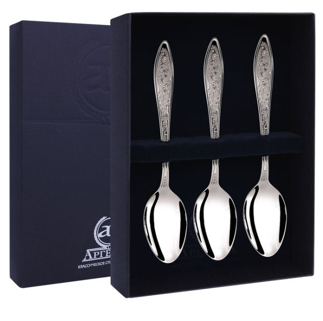 Серебряный набор чайных ложек "Морозко" на 3 персоны