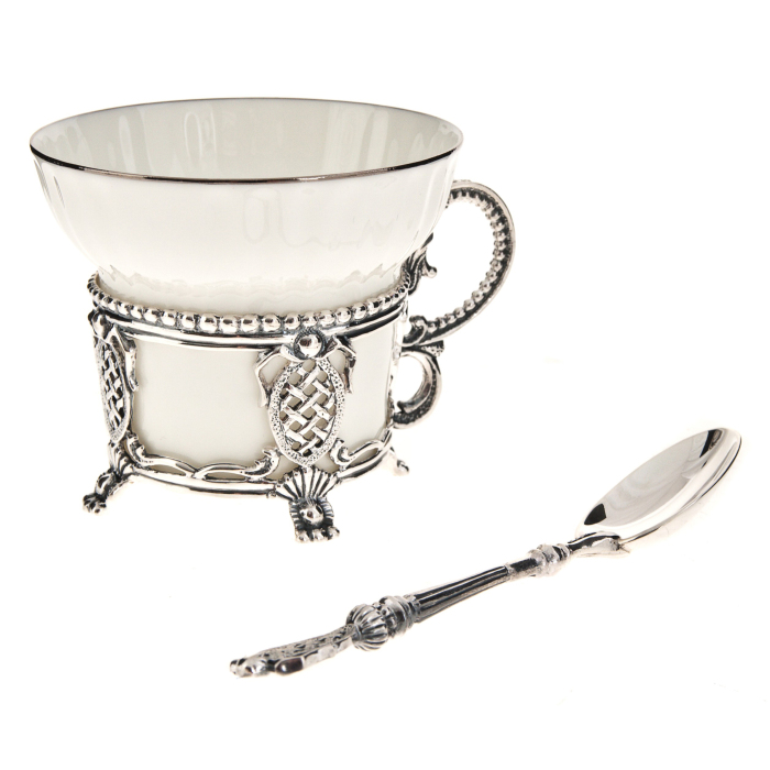 Серебряный чайный набор  "Меценат": ложка, чашка - артикул: AK01100 | Мосподарок 