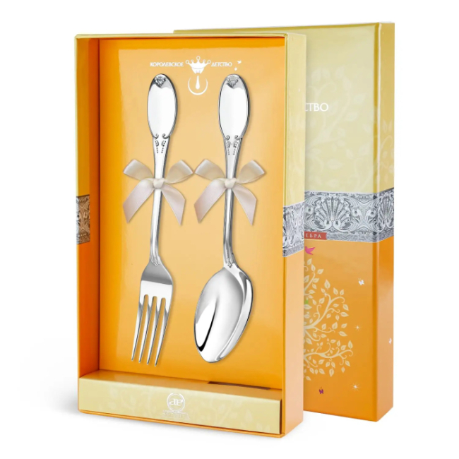 Набор десертных столовых приборов из серебра "Гладкий" 2 предмета, на 1 персону