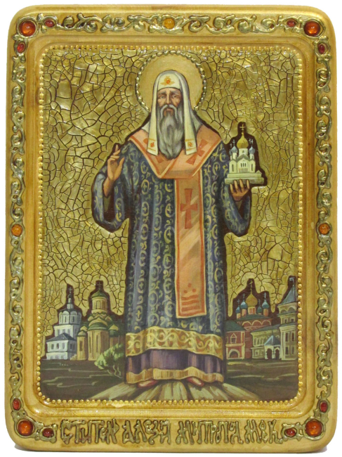 Живописная икона "Святитель Алексий, митрополит Московский и всея России" чудотворец на кипарисе