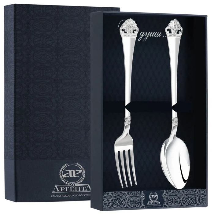 Серебряный набор столовый "Афина" 2 предмета: вилка и ложка, на 1 персону - артикул: AK01791 | Мосподарок 