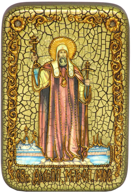 Настольная икона "Святитель Филипп, митрополит Московский" на мореном дубе