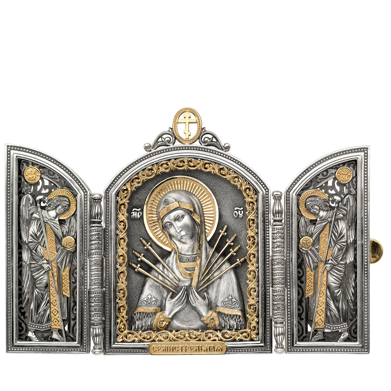 Серебряный складень «Семистрельная икона Божьей Матери» - артикул: ALT01422 | Мосподарок 