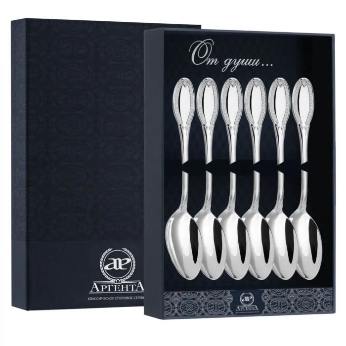 Набор из 6 серебряных чайных ложек "Император" - артикул: AK01230 - стоимость: 51 300 руб. Набор из 6 серебряных чайных ложек "Император" - артикул: AK01230 | Мосподарок